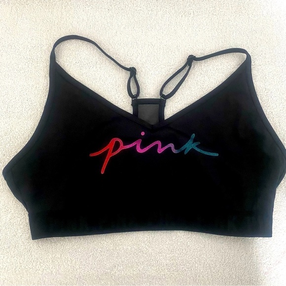Victoria’s Secret PINK Active Logo Ultimate Lightly Lined Sports Bra No Size Tag - Picture 1 of 9